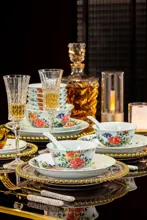 58头青瓷碟戏牡丹餐具（釉中彩） · 7