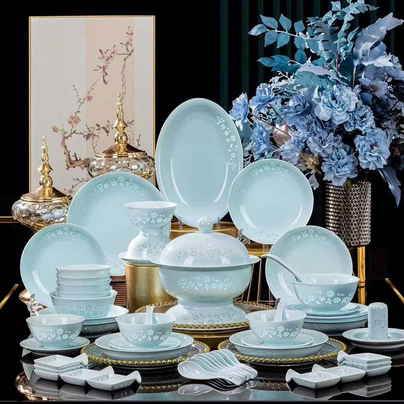 58头影青玲珑餐具-蒲公英