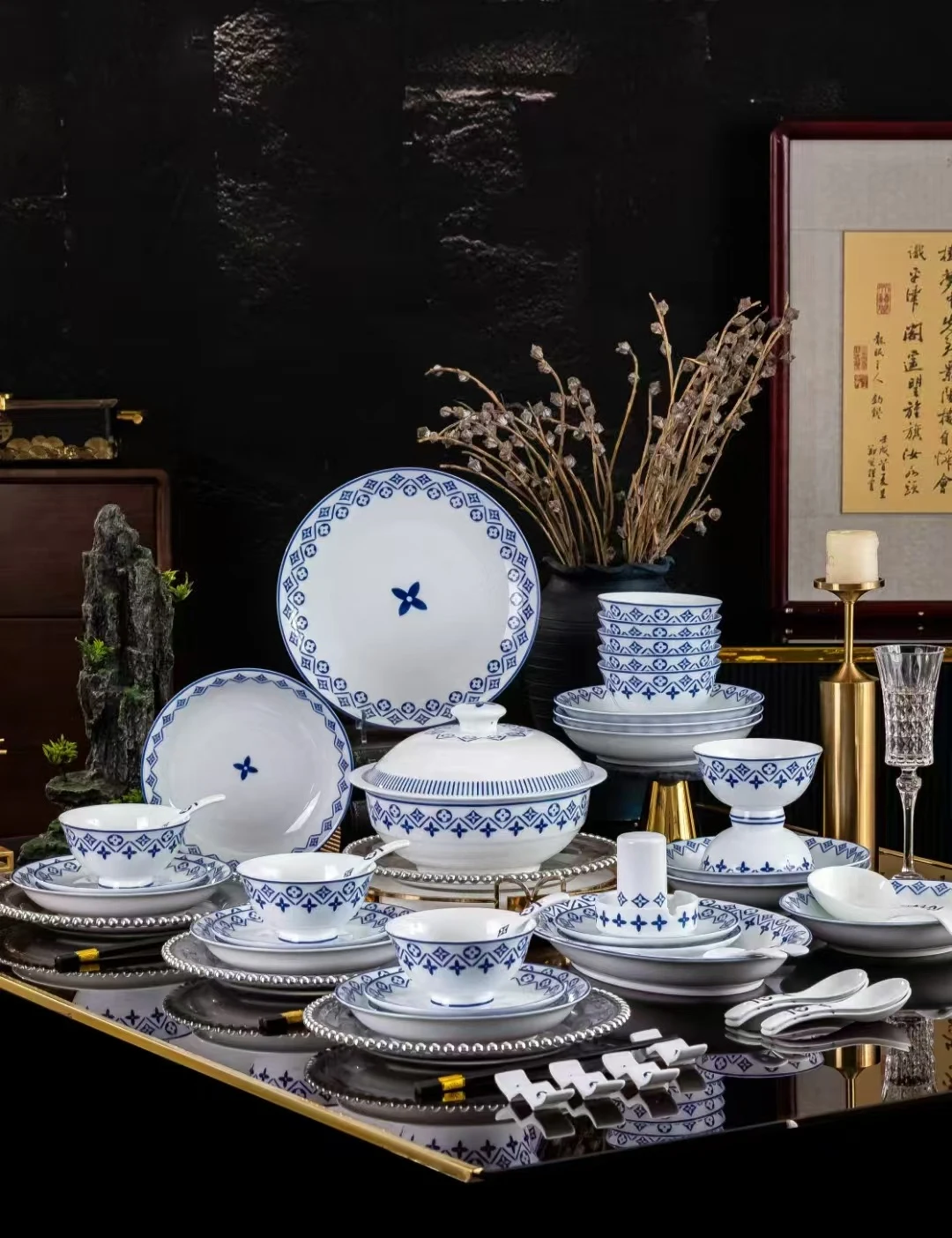 58头青花追梦少年餐具（釉中彩-白瓷）