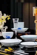 58头手绘青花牡丹玲珑餐具 · 3