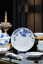 58头手绘青花牡丹玲珑餐具 · 6