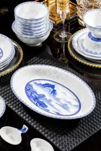 58头青花玲珑锦绣山川餐具 · 2
