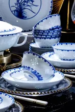 58头青花玲珑餐具-玉兰花 · 3