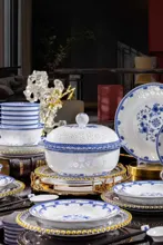 58头青花玲珑餐具-闭月羞花 · 2