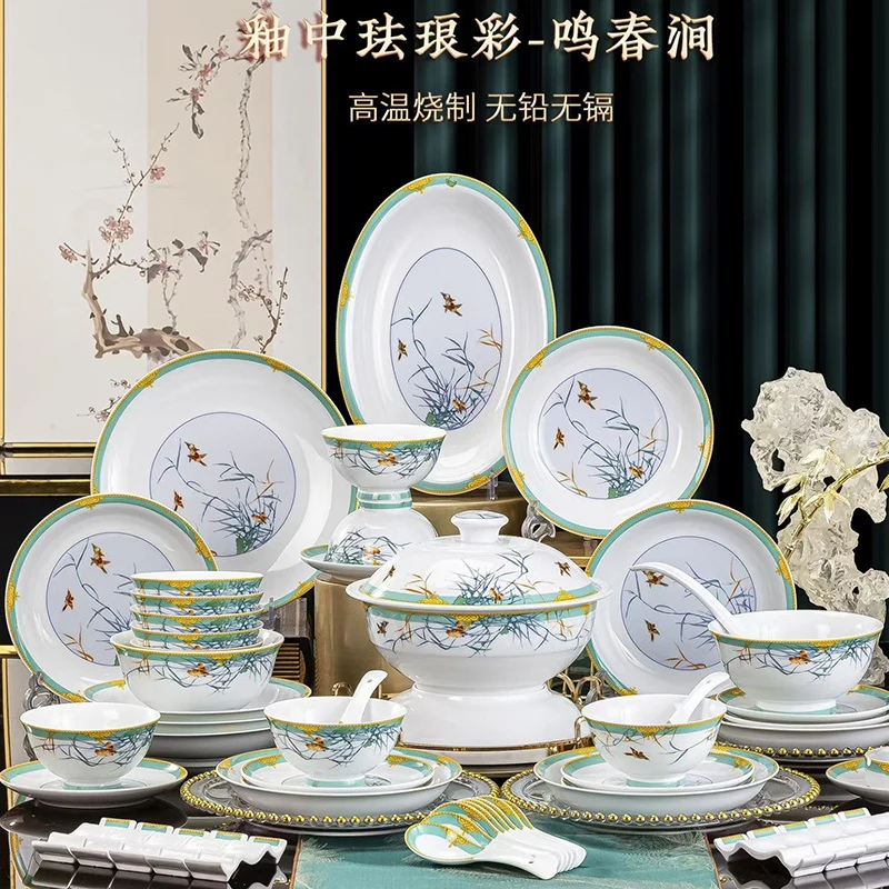 58头鸣春涧餐具（釉中彩-白瓷）