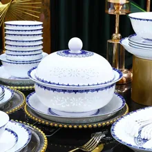 58头青花如意玲珑餐具 · 2