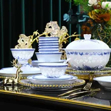 58头青花鱼藻纹玲珑餐具 · 4