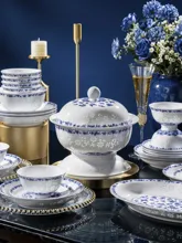 58头青花花间舞玲珑餐具 · 2