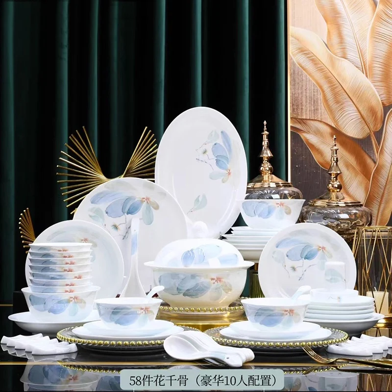 58头·白瓷花千骨餐具