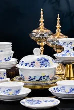 58头釉下手绘青花牡丹七彩玲珑餐具 · 4