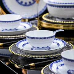 58头釉中青花宝相餐具 · 3