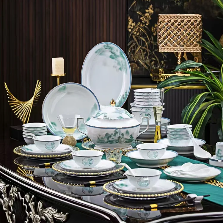 58头描金窗外餐具（白瓷）