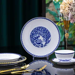 58头青花雀影餐具 · 2