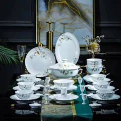 58头白瓷花鸟望升平餐具 · 5