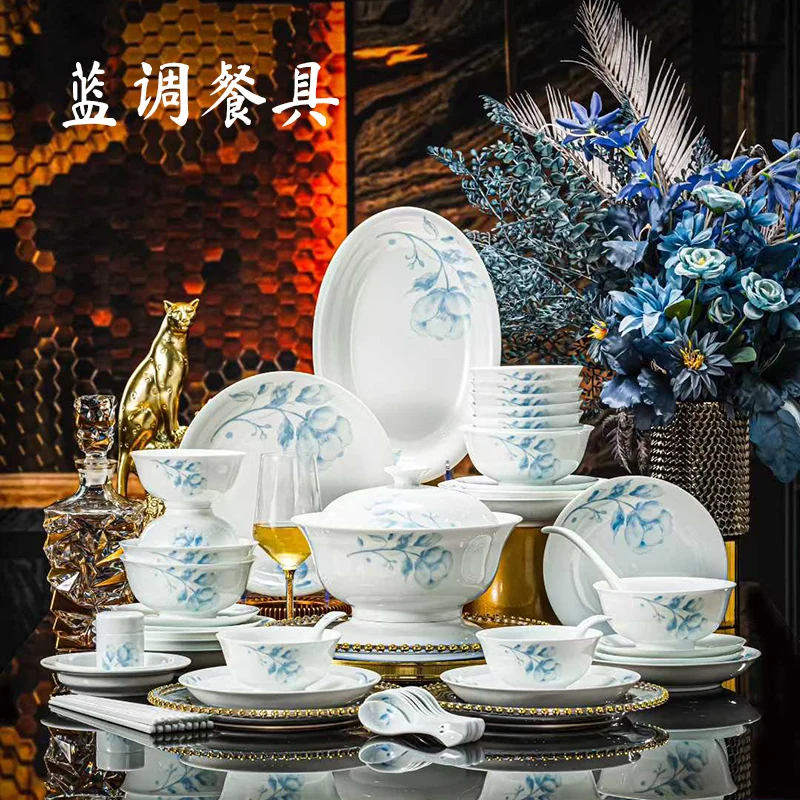 60头蓝调餐具（白瓷）