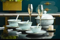 58件青瓷镶金沐浴花涧餐具（白瓷） · 4