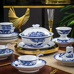 56头鱼跃万里餐具（白瓷） · 2