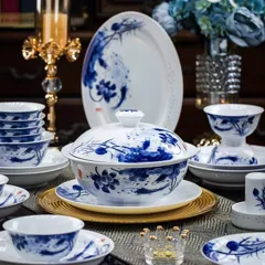 56头青花莲年有余餐具 · 2