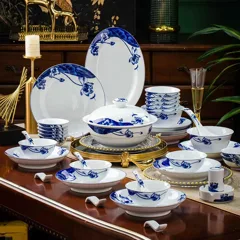 56头青花移步生莲餐具（白瓷） · 1