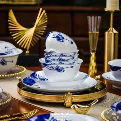 56头青花移步生莲餐具（白瓷） · 3