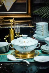 58头描金青瓷兰庭满园餐具 · 2