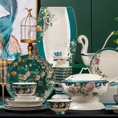 62头金边莺啼花开骨瓷餐具 · 1