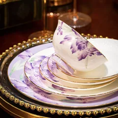 70头描金紫莺花语骨瓷餐具 · 4