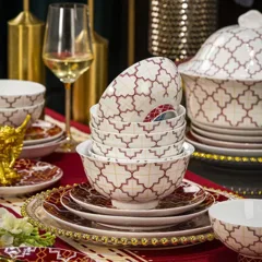 58头洪福（红格子）餐具 · 3