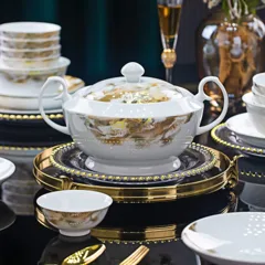 56头白瓷山河图餐具 · 2