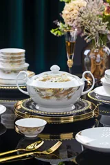 56头白瓷山河图餐具 · 5