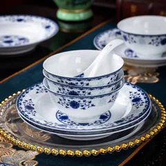 56头青花缠枝莲（釉中-白瓷） · 2