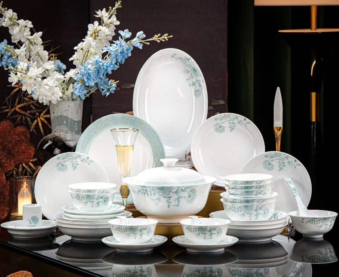 60头花开时节餐具（玉泥白瓷）