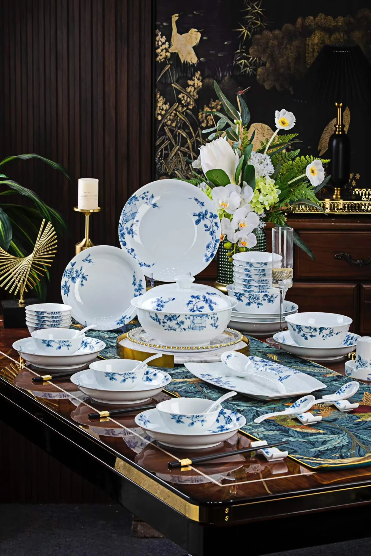 56头春风得意青花餐具