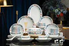 58头复古青花餐具（釉中彩-白瓷） · 1