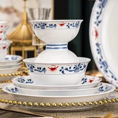 58头复古青花餐具（釉中彩-白瓷） · 3