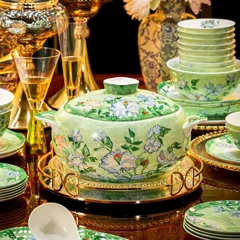 72头白玫瑰镶金骨瓷餐具 · 3