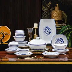58头青花岁寒三友白瓷餐具 · 1