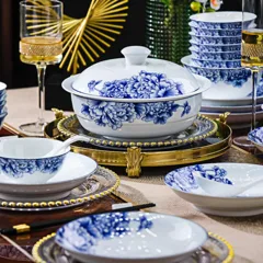 56头青花瓷人间富贵餐具 · 2